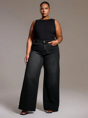 Women's Plus Size Wide-Leg Jeans in Washed Onyx