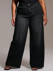 Women's Plus Size Wide-Leg Jeans in Washed Onyx