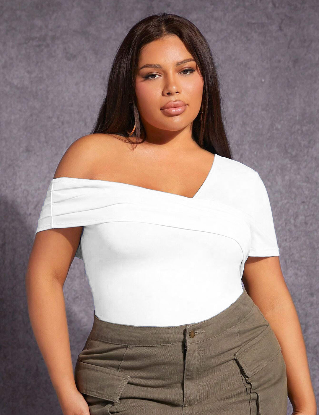KOTTY Womens Solid Sleeveless Asymmetric Ice White Pull On One Shoulder Neck Top