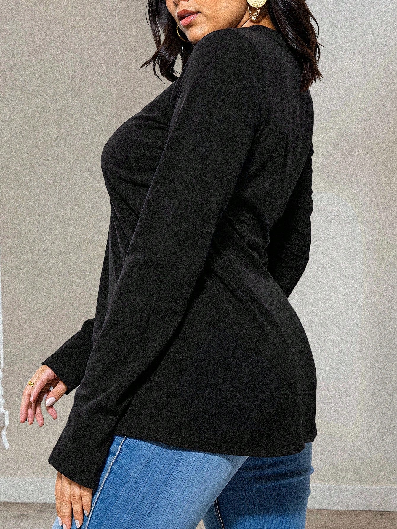 Women Black Regular Sleeves Solid Top
