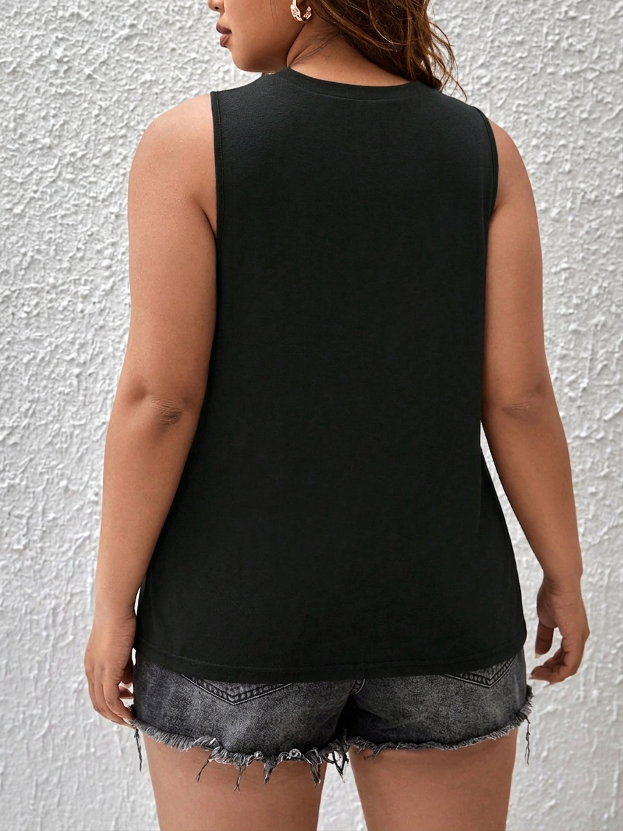 Women's Crew Neck Sleeveless Tank Black Solid Top