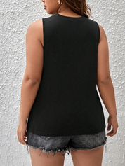 Women's Crew Neck Sleeveless Tank Black Solid Top