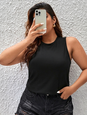 Women's Crew Neck Sleeveless Tank Black Solid Top