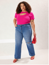 Rani Pink Cutout Plus Size Ribbed Top