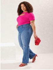 Rani Pink Cutout Plus Size Ribbed Top