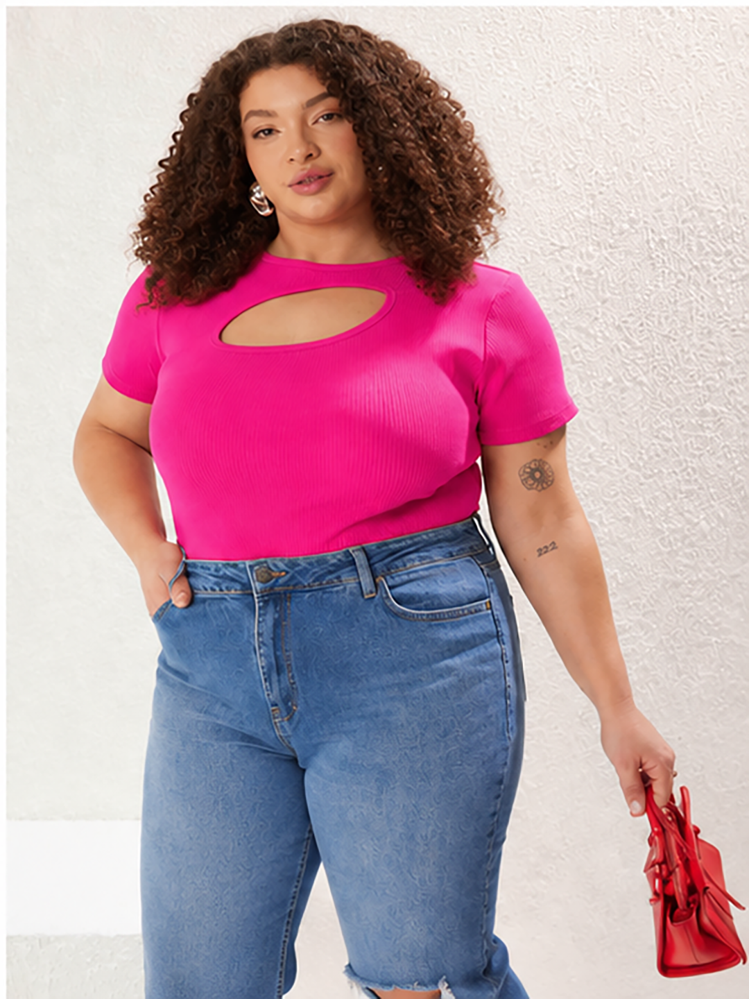 Rani Pink Cutout Plus Size Ribbed Top