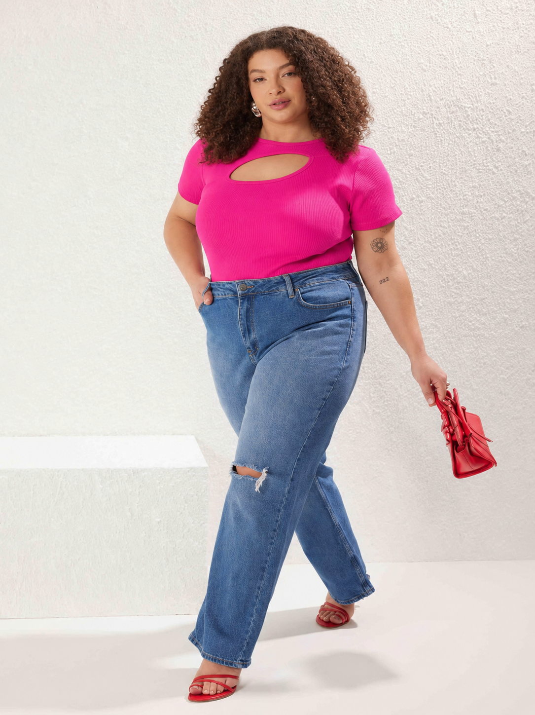 Rani Pink Cutout Plus Size Ribbed Top