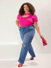 Rani Pink Cutout Plus Size Ribbed Top