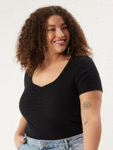 Black Ruched Plus Size Ribbed Top