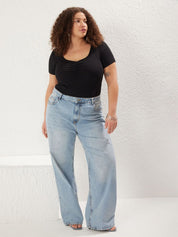 Black Ruched Plus Size Ribbed Top