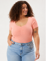 Peach Ruched Plus Size Ribbed Top
