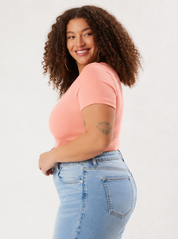 Peach Ruched Plus Size Ribbed Top