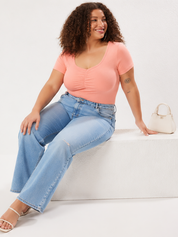 Peach Ruched Plus Size Ribbed Top