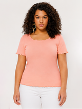 Peach Lettuce Hem Plus Size Ribbed Top