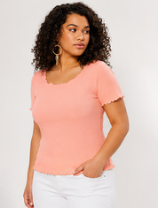 Peach Lettuce Hem Plus Size Ribbed Top