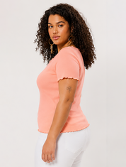 Peach Lettuce Hem Plus Size Ribbed Top