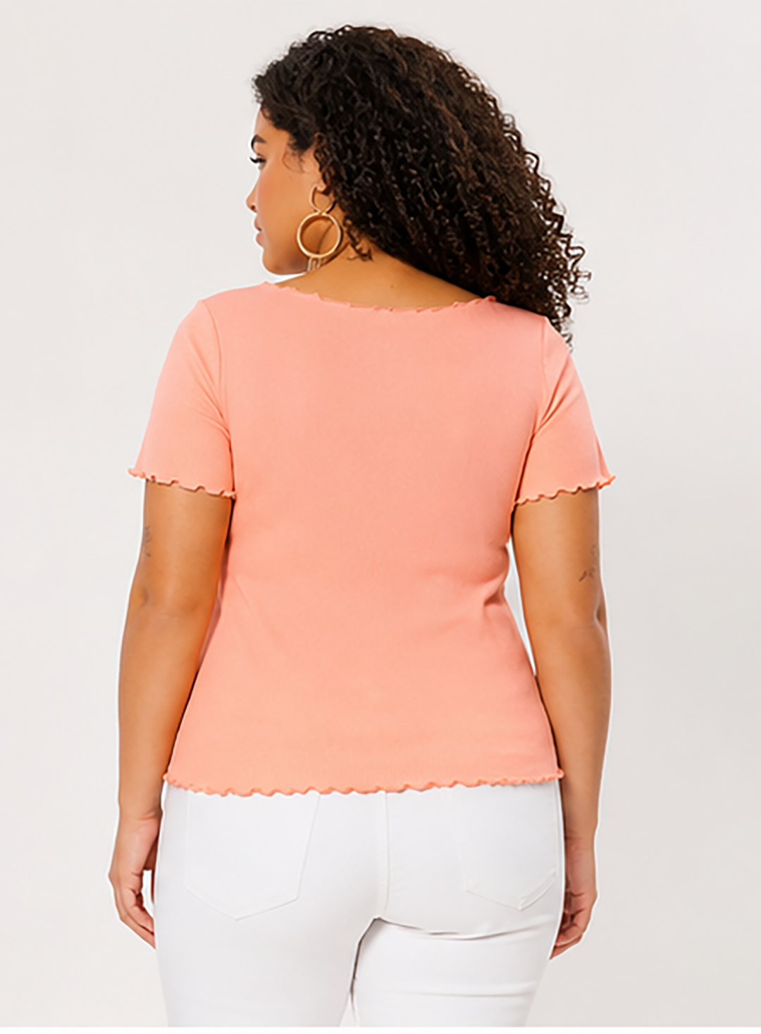 Peach Lettuce Hem Plus Size Ribbed Top