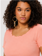 Peach Lettuce Hem Plus Size Ribbed Top
