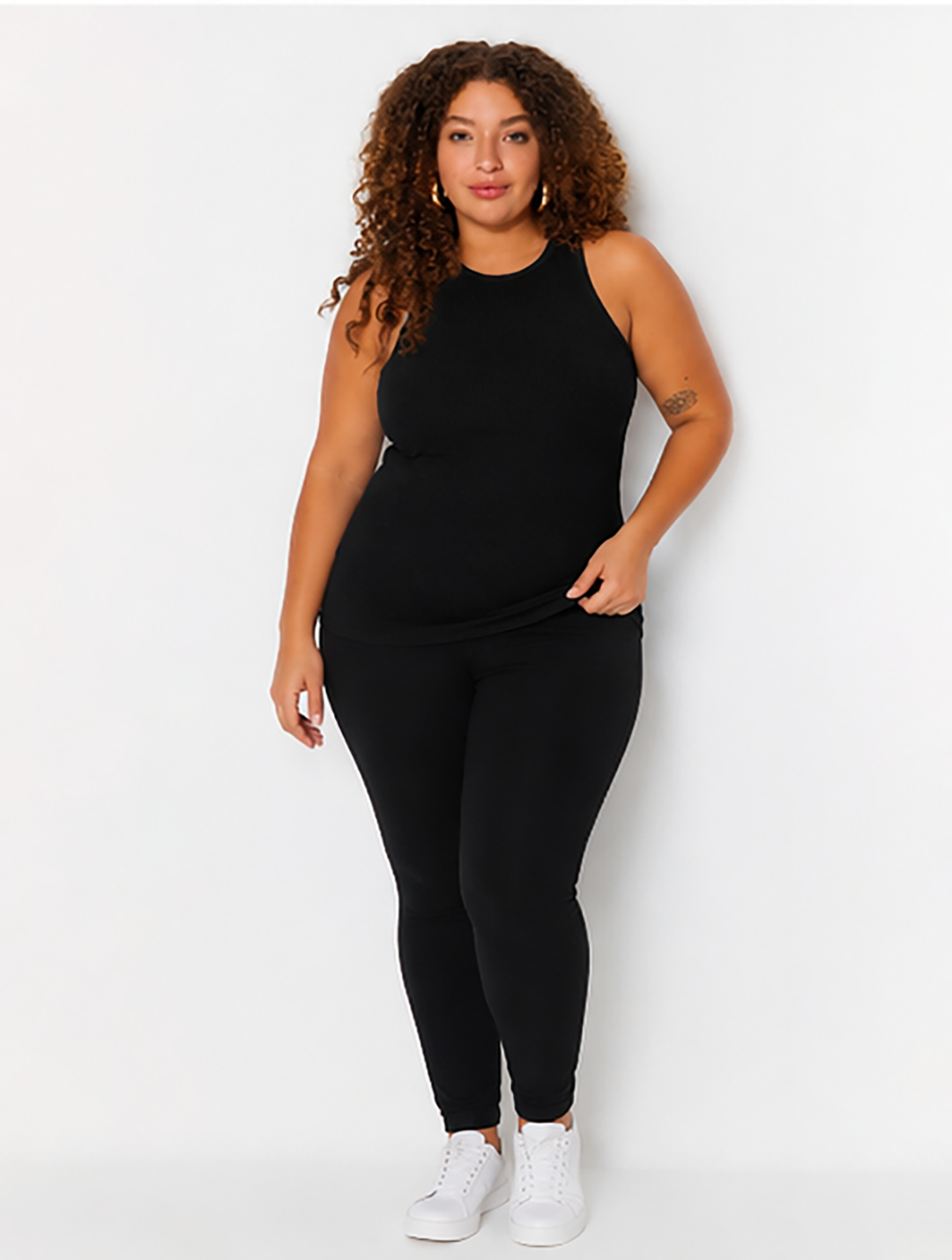 Black High Neck Plus Size Ribbed Tank