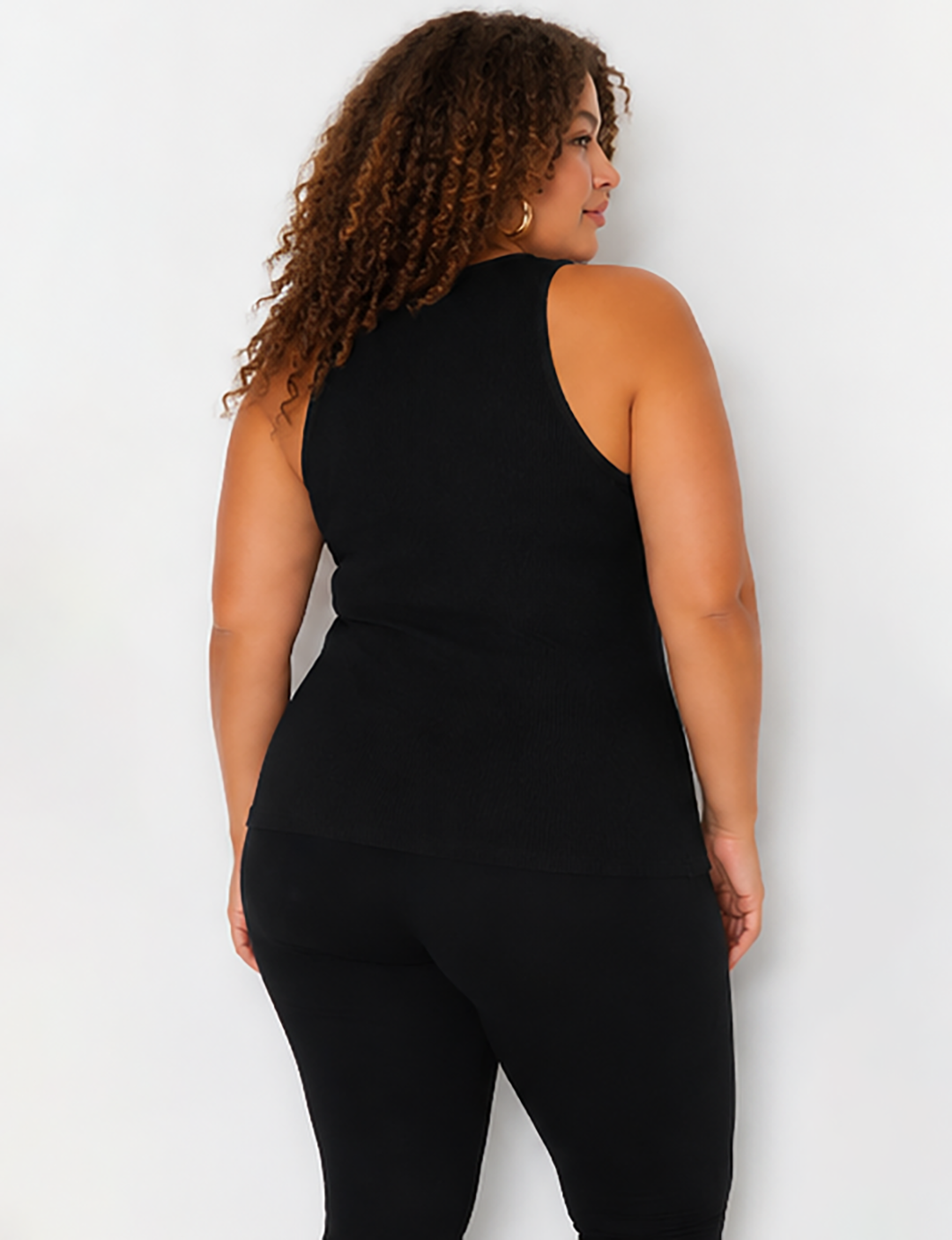 Black High Neck Plus Size Ribbed Tank
