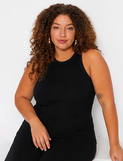 Black High Neck Plus Size Ribbed Tank