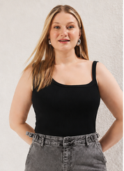Black Square Neck Plus Size Ribbed Tank