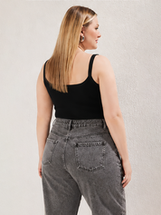 Black Square Neck Plus Size Ribbed Tank