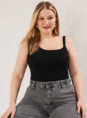 Black Square Neck Plus Size Ribbed Tank