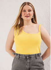 Yellow Square Neck Plus Size Rib
