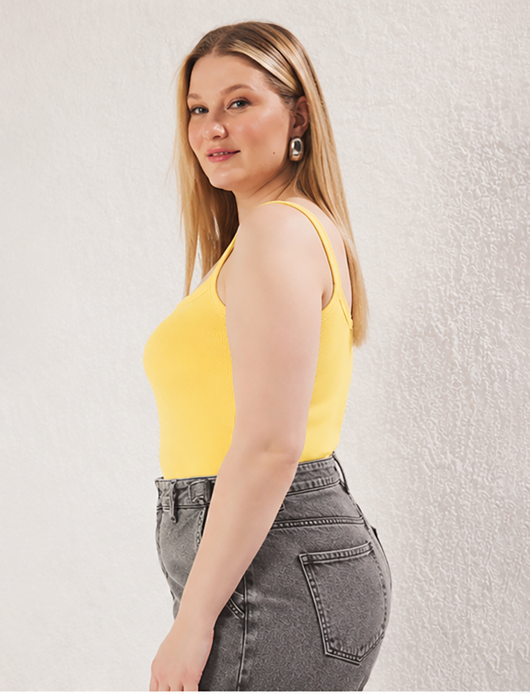 Yellow Square Neck Plus Size Rib