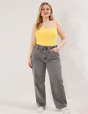 Yellow Square Neck Plus Size Rib