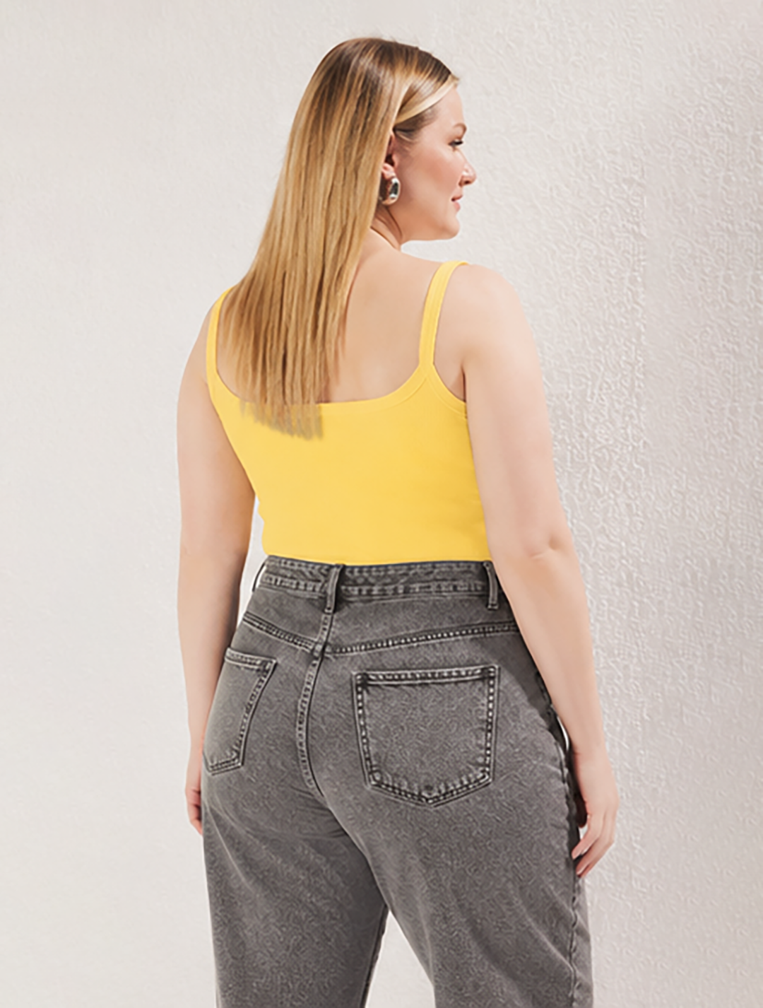 Yellow Square Neck Plus Size Rib