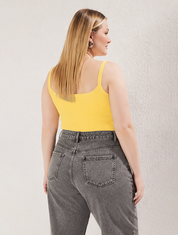 Yellow Square Neck Plus Size Rib