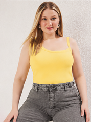 Yellow Square Neck Plus Size Rib