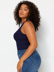 Plus Size Navy Blue Sleeveless High Neck Tank Top