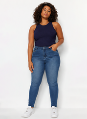 Plus Size Navy Blue Sleeveless High Neck Tank Top