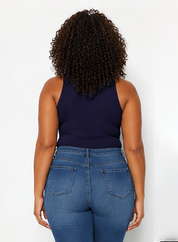 Plus Size Navy Blue Sleeveless High Neck Tank Top