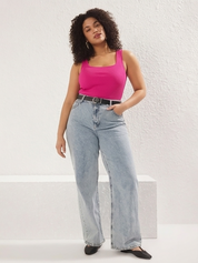 Plus Size Pink Ribbed Square Neck Tank Top