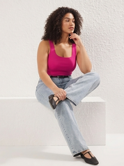 Plus Size Pink Ribbed Square Neck Tank Top