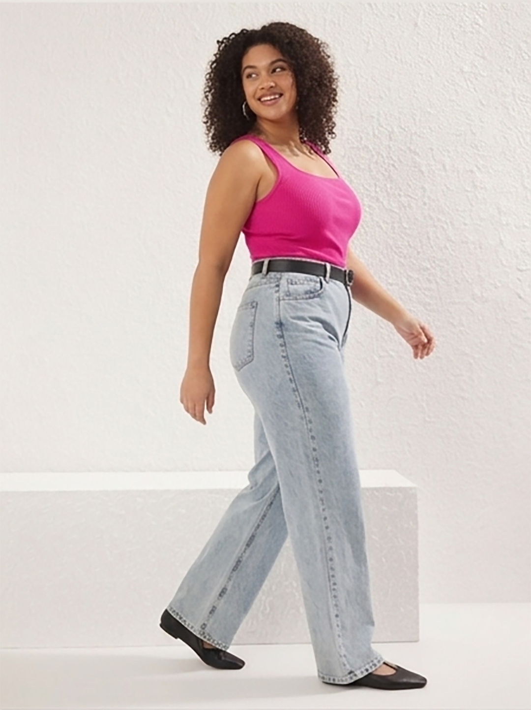 Plus Size Pink Ribbed Square Neck Tank Top