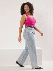 Plus Size Pink Ribbed Square Neck Tank Top