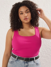 Plus Size Pink Ribbed Square Neck Tank Top