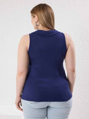 Plus Size Black Sleeveless Collared V Neck Top