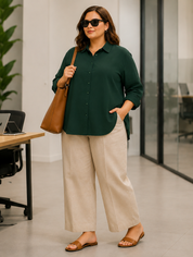 Green Linen Oversized Shirt