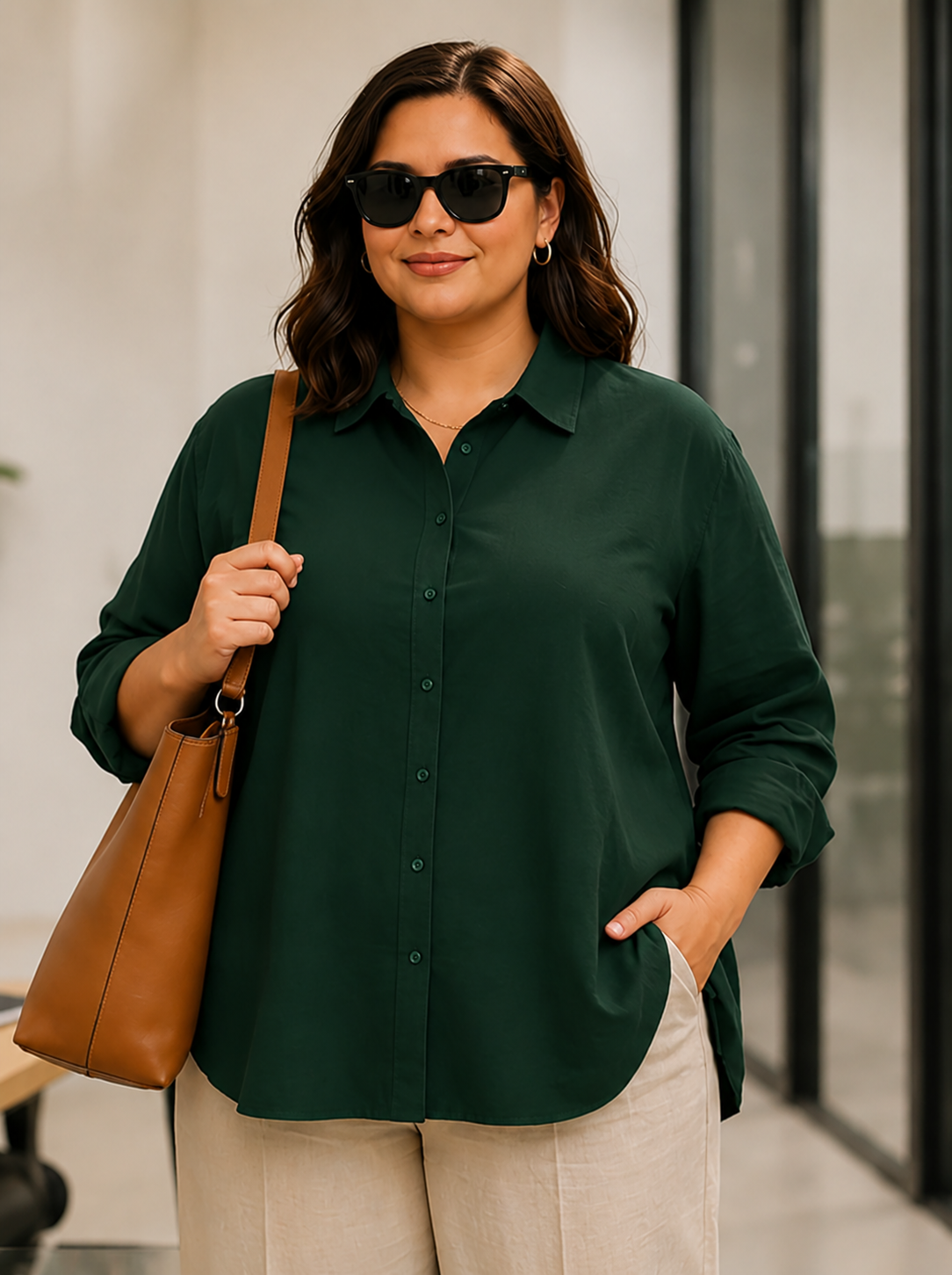 Green Linen Oversized Shirt
