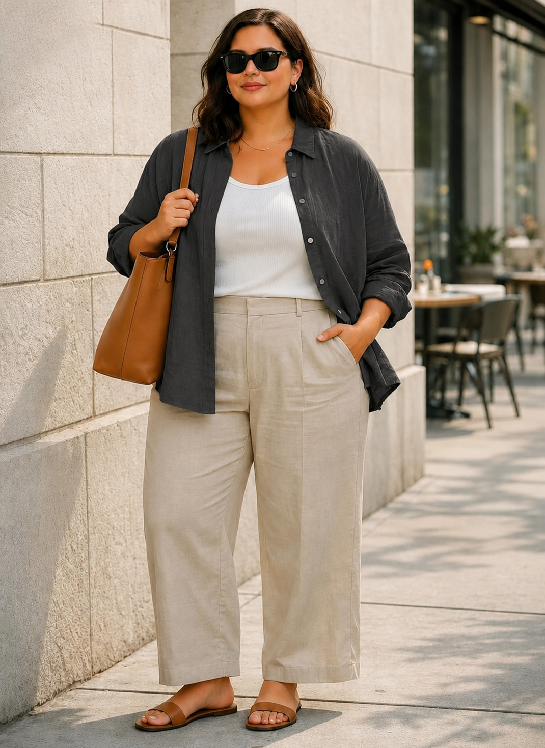 Grey Linen Oversized Shirt