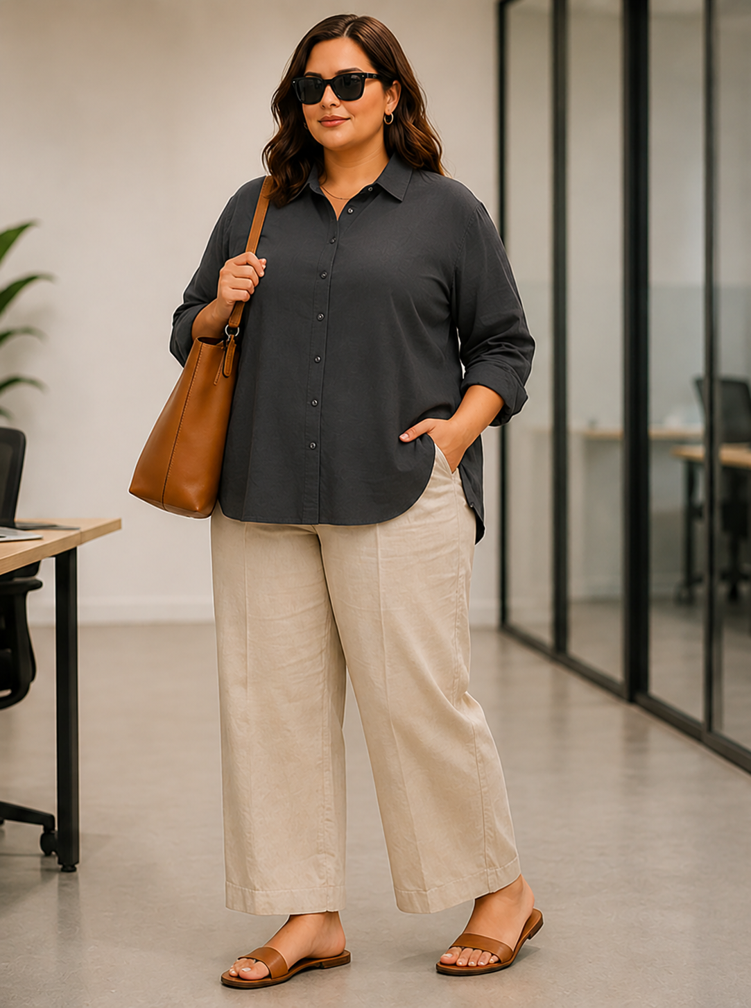 Grey Linen Oversized Shirt
