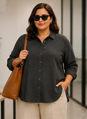 Grey Linen Oversized Shirt