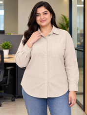 Kotty Women Striped Beige Cotton Shirt