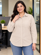 Kotty Women Striped Beige Cotton Shirt